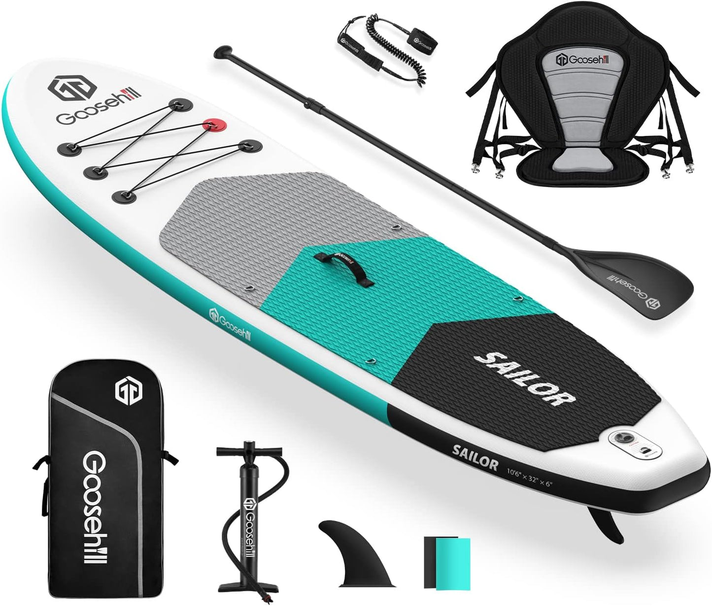 Goosehill Inflatable Stand Up Paddle Board, Premium SUP Package, 10' Long 32" Wide 6" Thick, Patterns Open for Customization