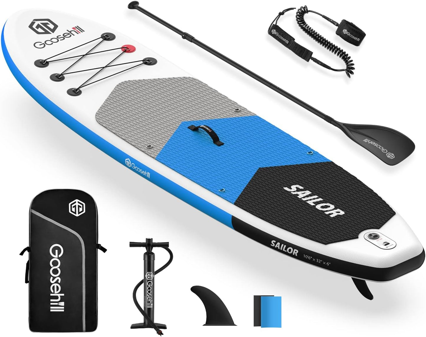 Goosehill Inflatable Stand Up Paddle Board, Premium SUP Package, 10' Long 32" Wide 6" Thick, Patterns Open for Customization