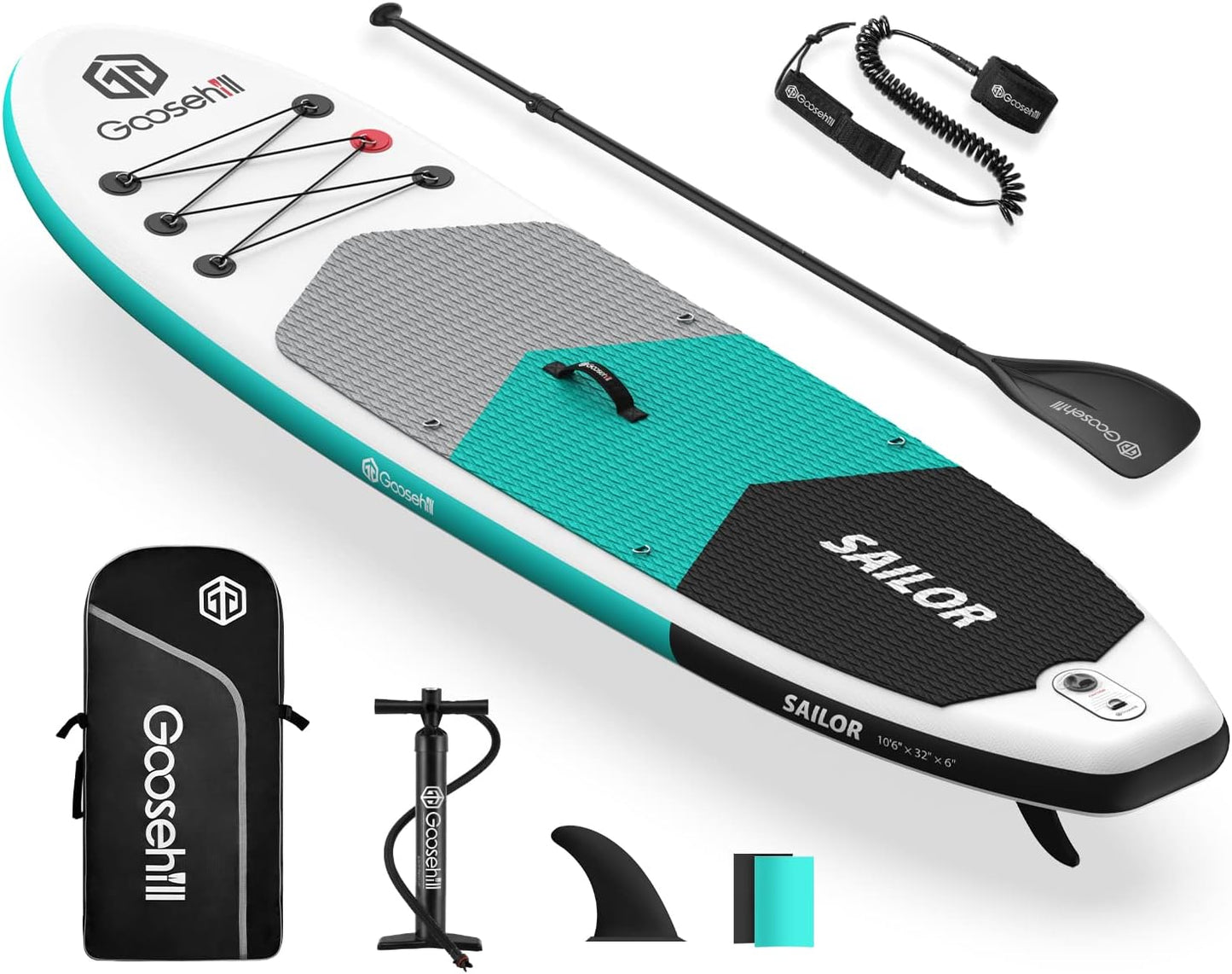Goosehill Inflatable Stand Up Paddle Board, Premium SUP Package, 10' Long 32" Wide 6" Thick, Patterns Open for Customization