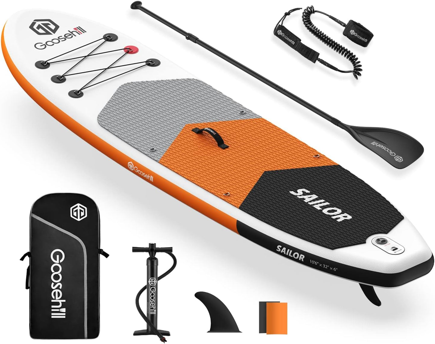 Goosehill Inflatable Stand Up Paddle Board, Premium SUP Package, 10' Long 32" Wide 6" Thick, Patterns Open for Customization