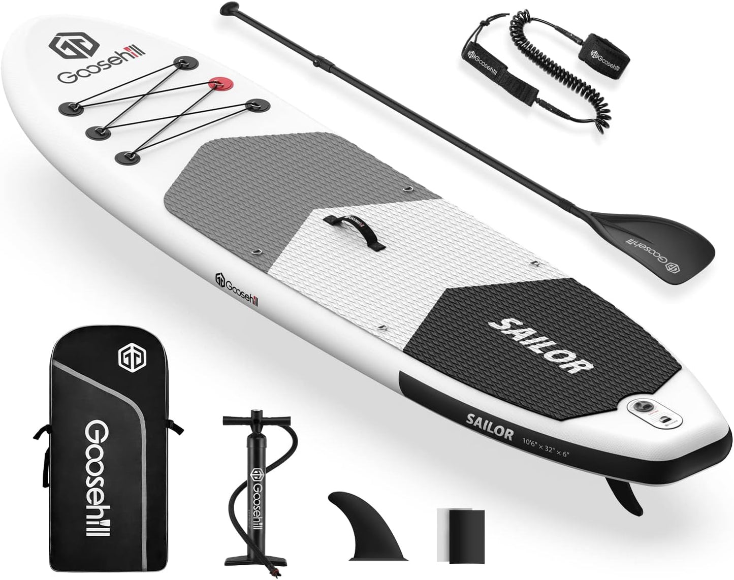 Goosehill Inflatable Stand Up Paddle Board, Premium SUP Package, 10' Long 32" Wide 6" Thick, Patterns Open for Customization