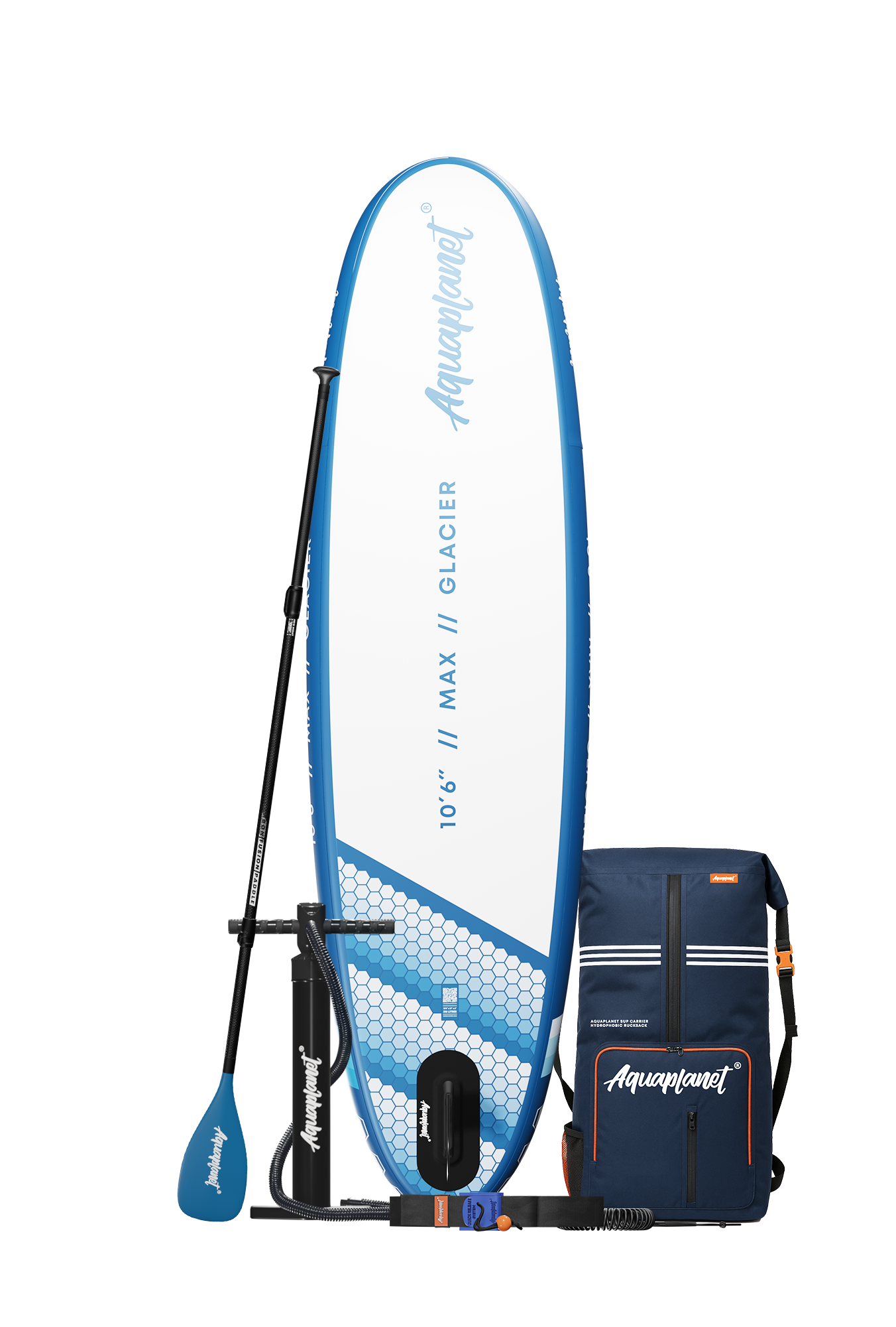 Aquaplanet MAX 10’6″ Inflatable Paddle Board Package - Glacier