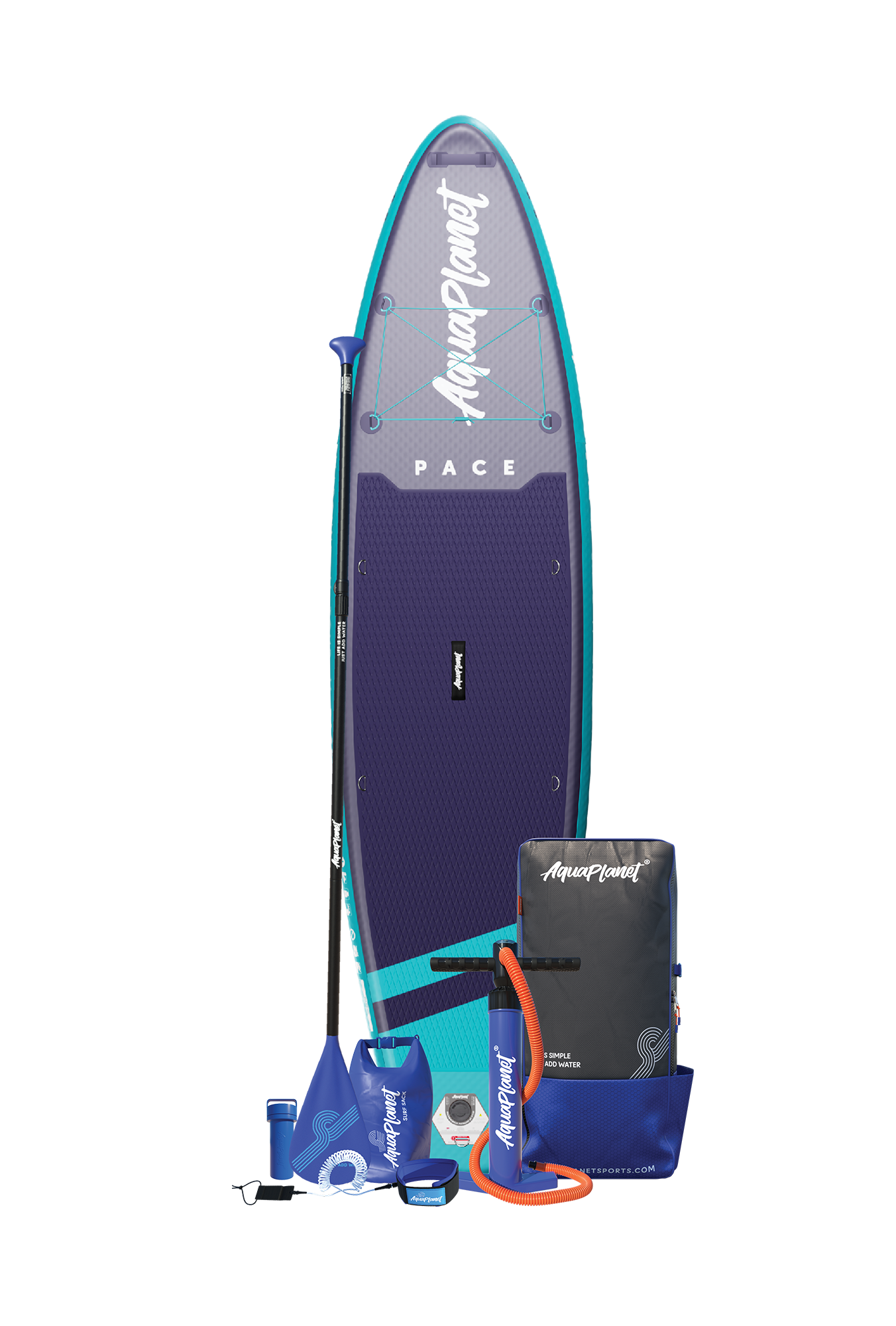 Aquaplanet PACE 10’6″ Inflatable Paddle Board Package - Teal/Midnight