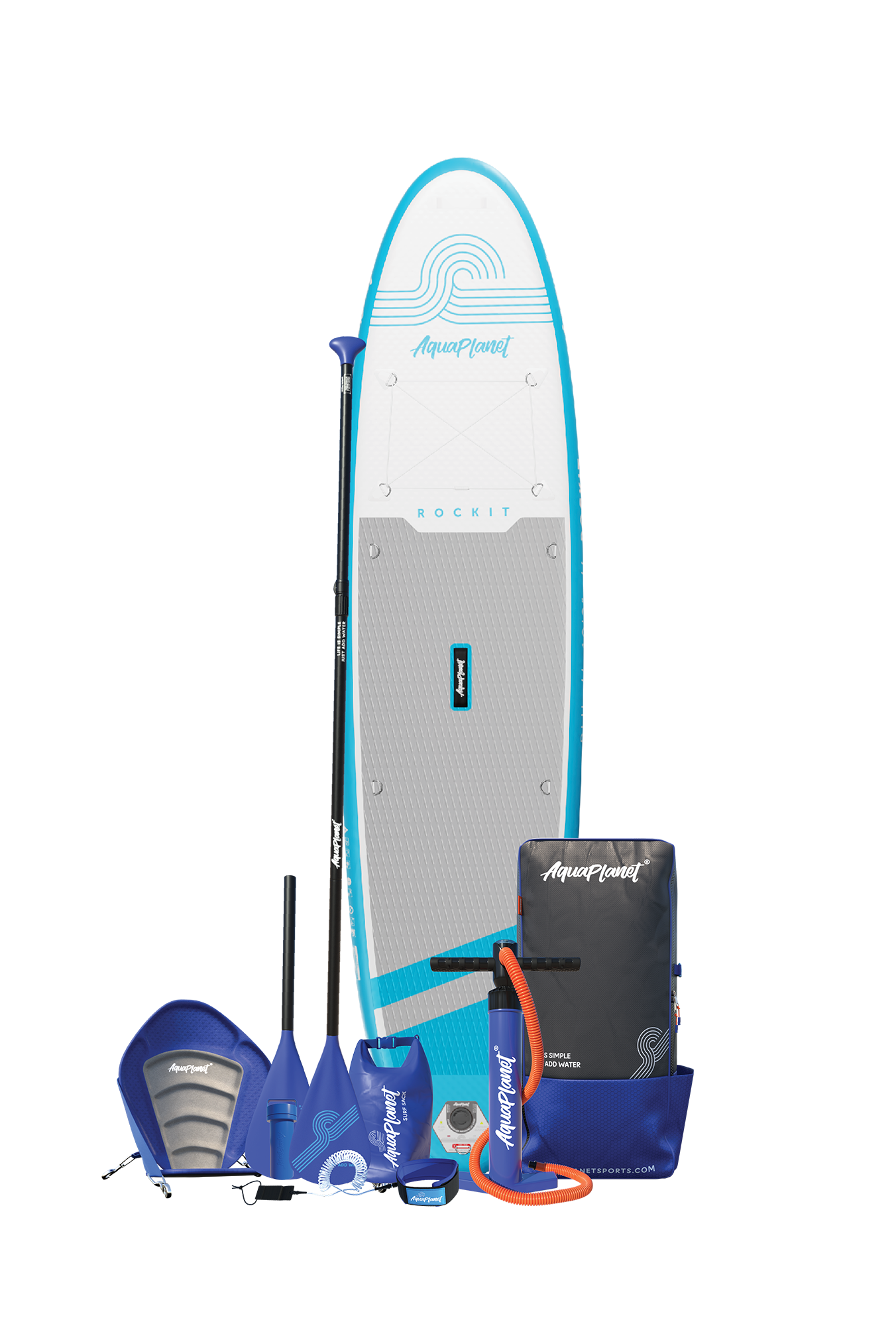 Aquaplanet ROCKIT 10’2" Inflatable Paddle Board/Kayak Package - Blue