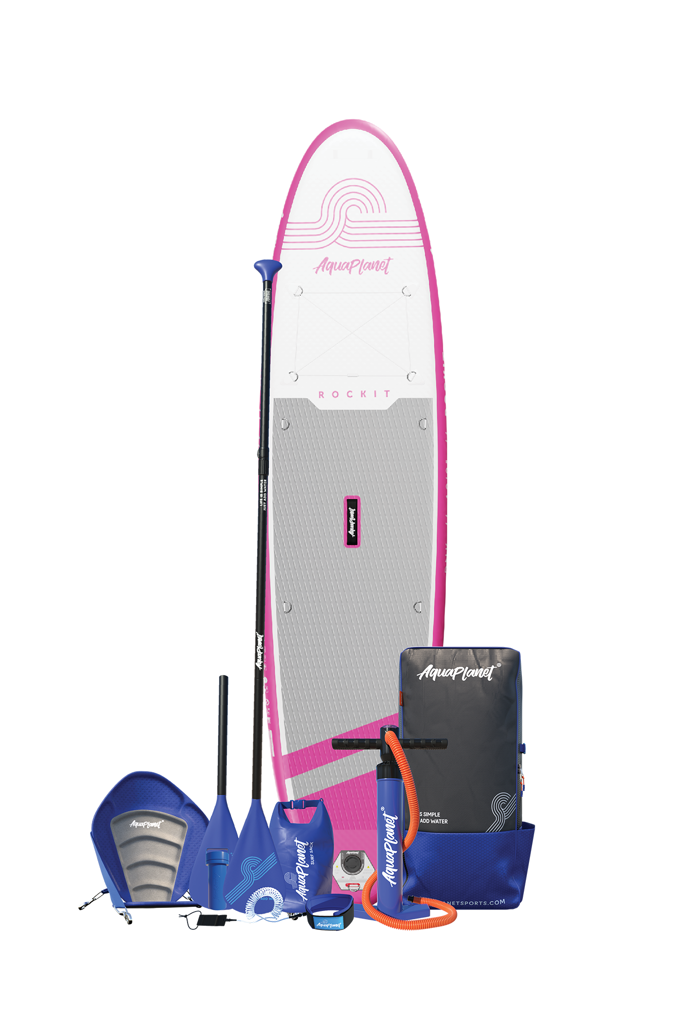 Aquaplanet ROCKIT 10’2" Inflatable Paddle Board/Kayak Package - Pink