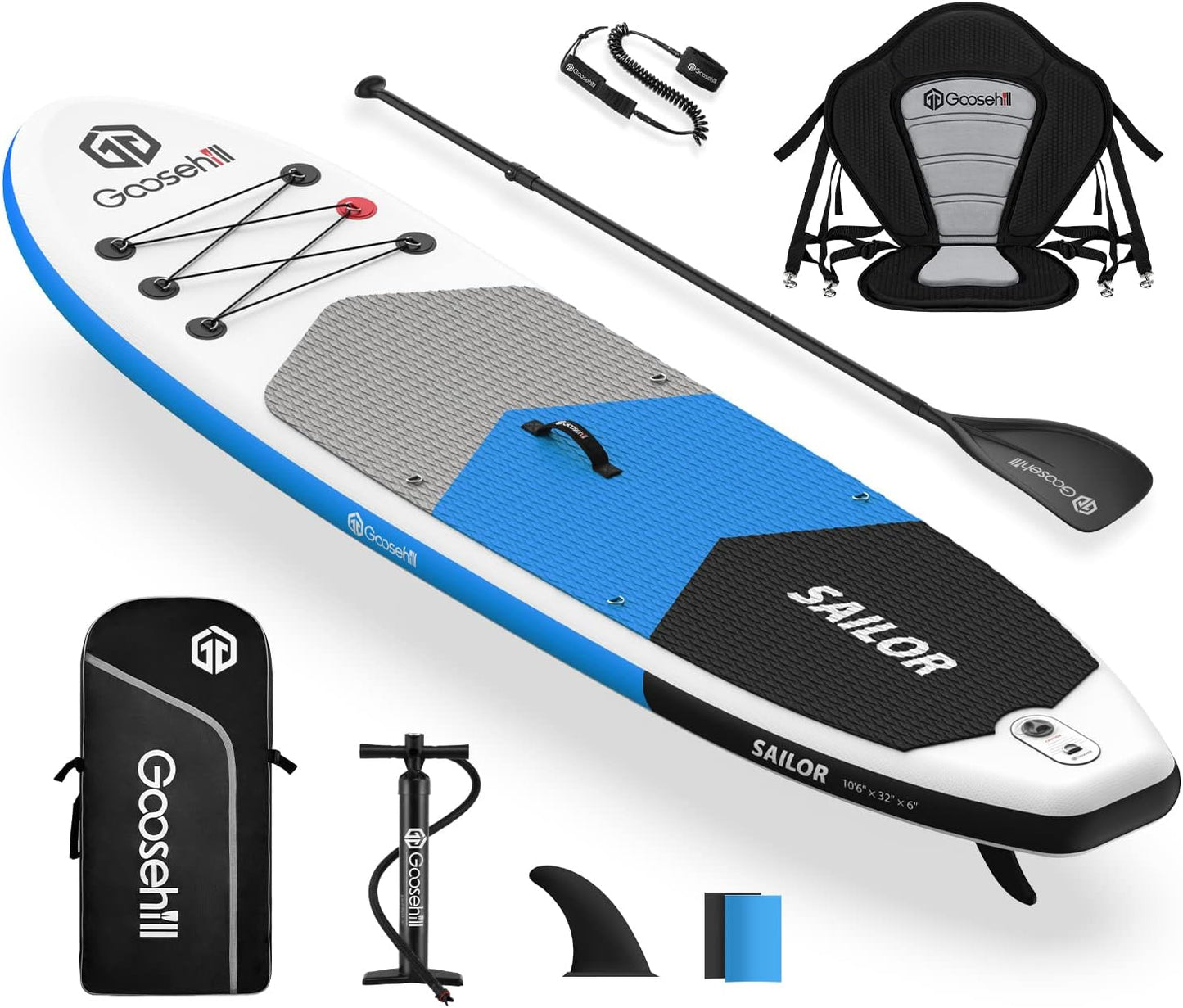 Goosehill Inflatable Stand Up Paddle Board, Premium SUP Package, 10' Long 32" Wide 6" Thick, Patterns Open for Customization