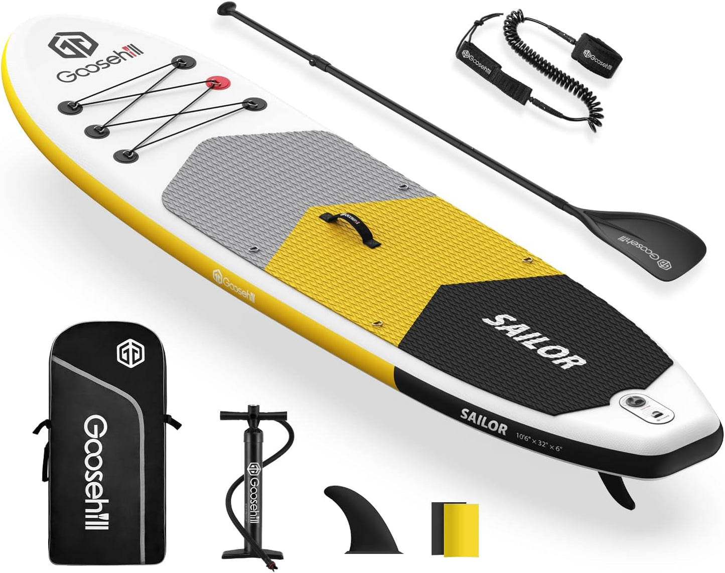 Goosehill Inflatable Stand Up Paddle Board, Premium SUP Package, 10' Long 32" Wide 6" Thick, Patterns Open for Customization
