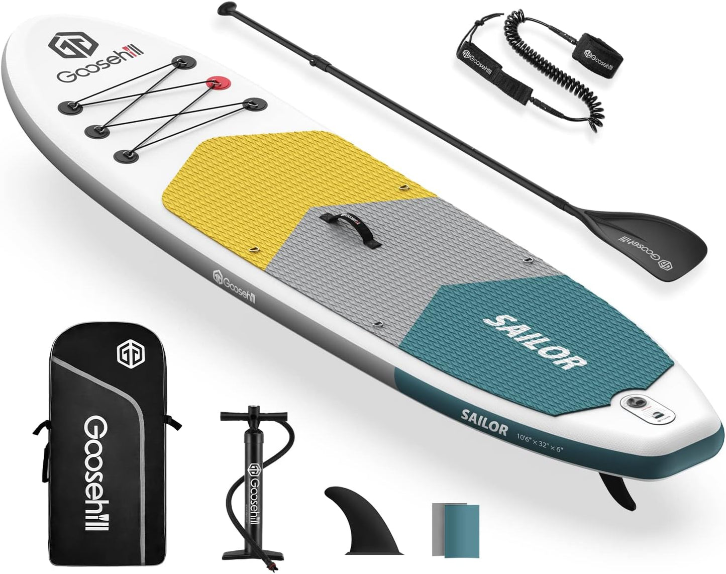 Goosehill Inflatable Stand Up Paddle Board, Premium SUP Package, 10' Long 32" Wide 6" Thick, Patterns Open for Customization